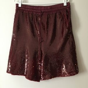ZARA Burgundy Red Sequin Pull On Shorts L